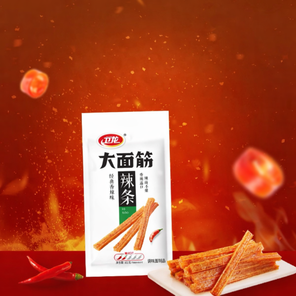 big latiao snack di frumento piccante 106g hot&spicy, caldo e piccante, street food tradizionale cinese bastoncini croccanti al peperoncino