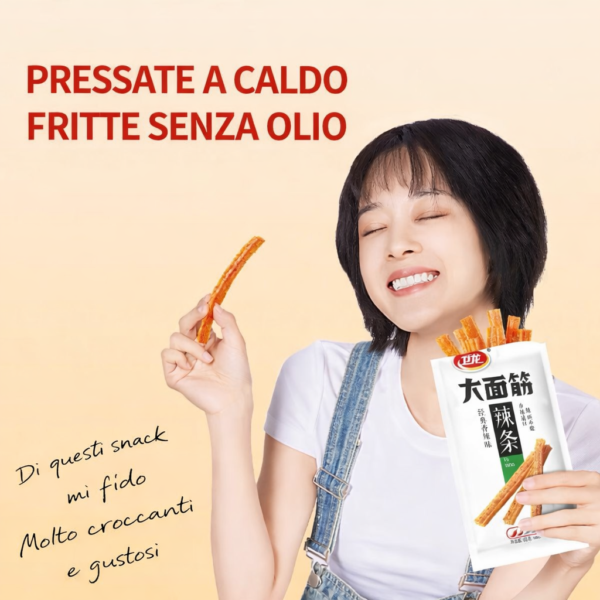 big latiao snack di frumento piccante 106g hot&spicy, caldo e piccante, street food tradizionale cinese bastoncini croccanti al peperoncino