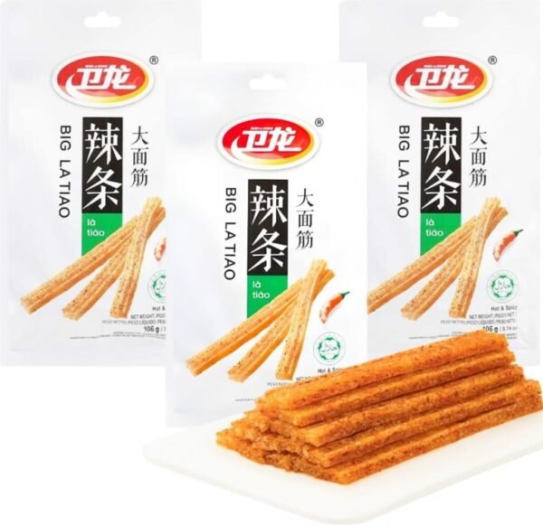 big latiao snack di frumento piccante 106g hot&spicy, caldo e piccante, street food tradizionale cinese bastoncini croccanti al peperoncino